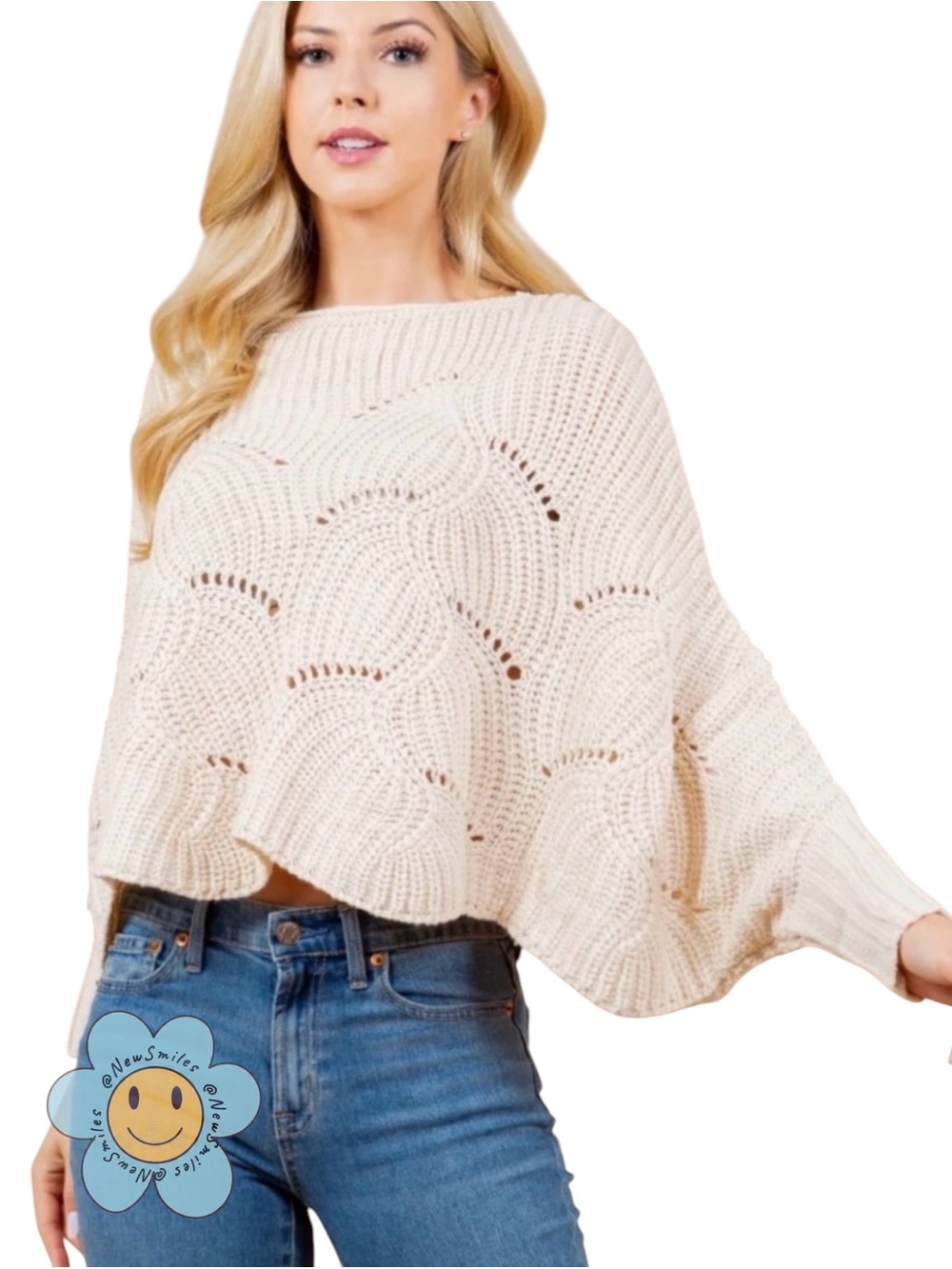 Main & Madison Sweater by Anthropologie ~Scalloped ~Beige ~Wing Sleeved ~Perfect - Picture 1 of 5